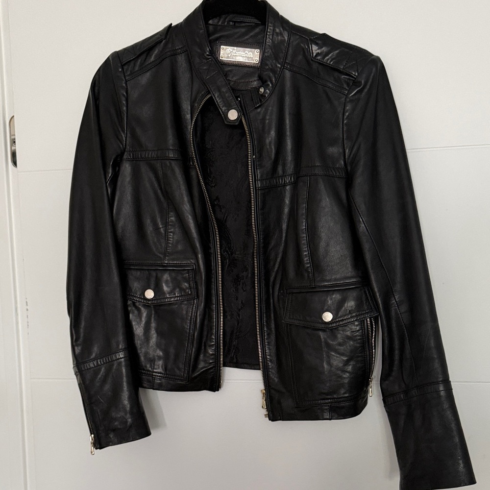 Massimo Dutti Black Leather Jacket - Picture 1 of 11